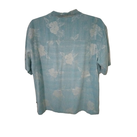 Island Shores Silk 100% Washable Blue/White Hawaiian Style Roomy Button Down L - Picture 7 of 9